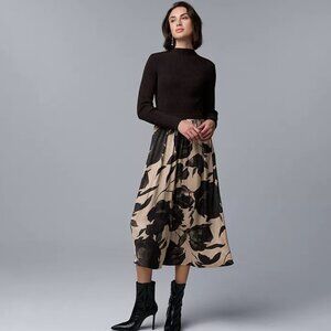 Simply Vera Vera Wang Pleated Midi Dress, Brown and Tan Floral, Medium